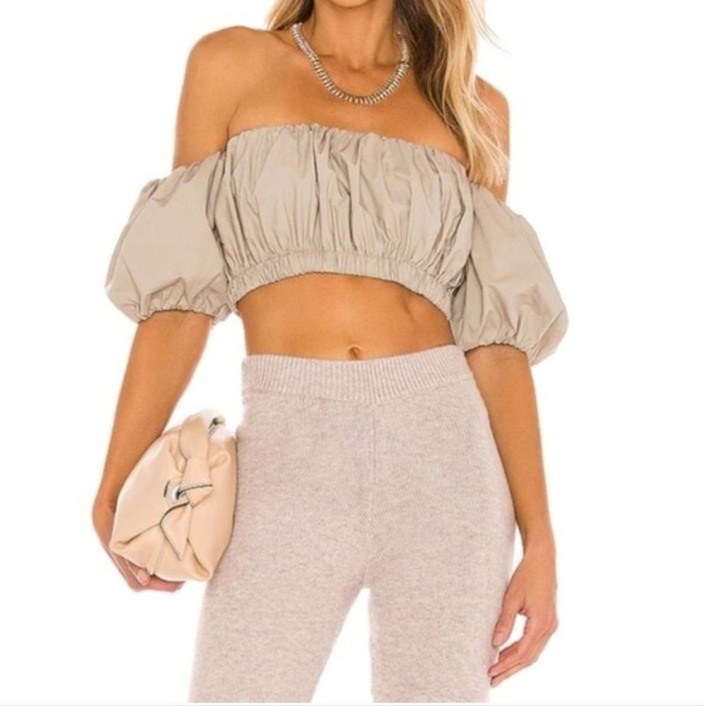 Revolve LPA Sofia Off the Shoulder‎ Puff Sleeve Top in Vanilla Latte
